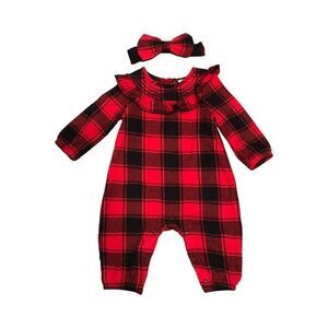 Baby Girl Ruffled Romper with Matching Headband